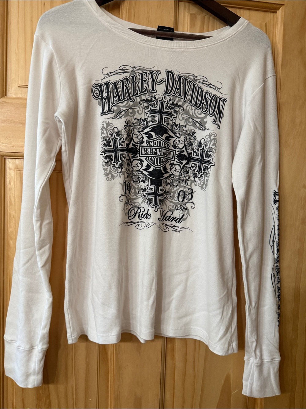 Harley-Davidson White and Black Long Sleeve Graphic Tee